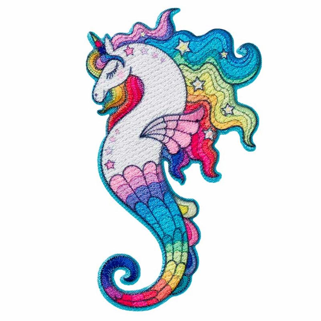 Bügelbild Applikation Einhorn Seepferdchen Regenbogen