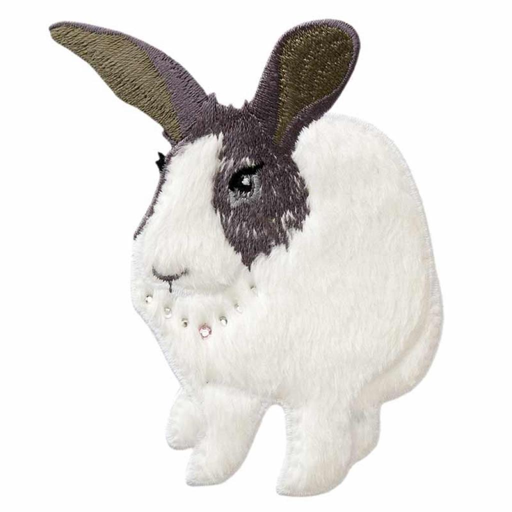Bügelbild Applikation plüschiger Hase mit Strass