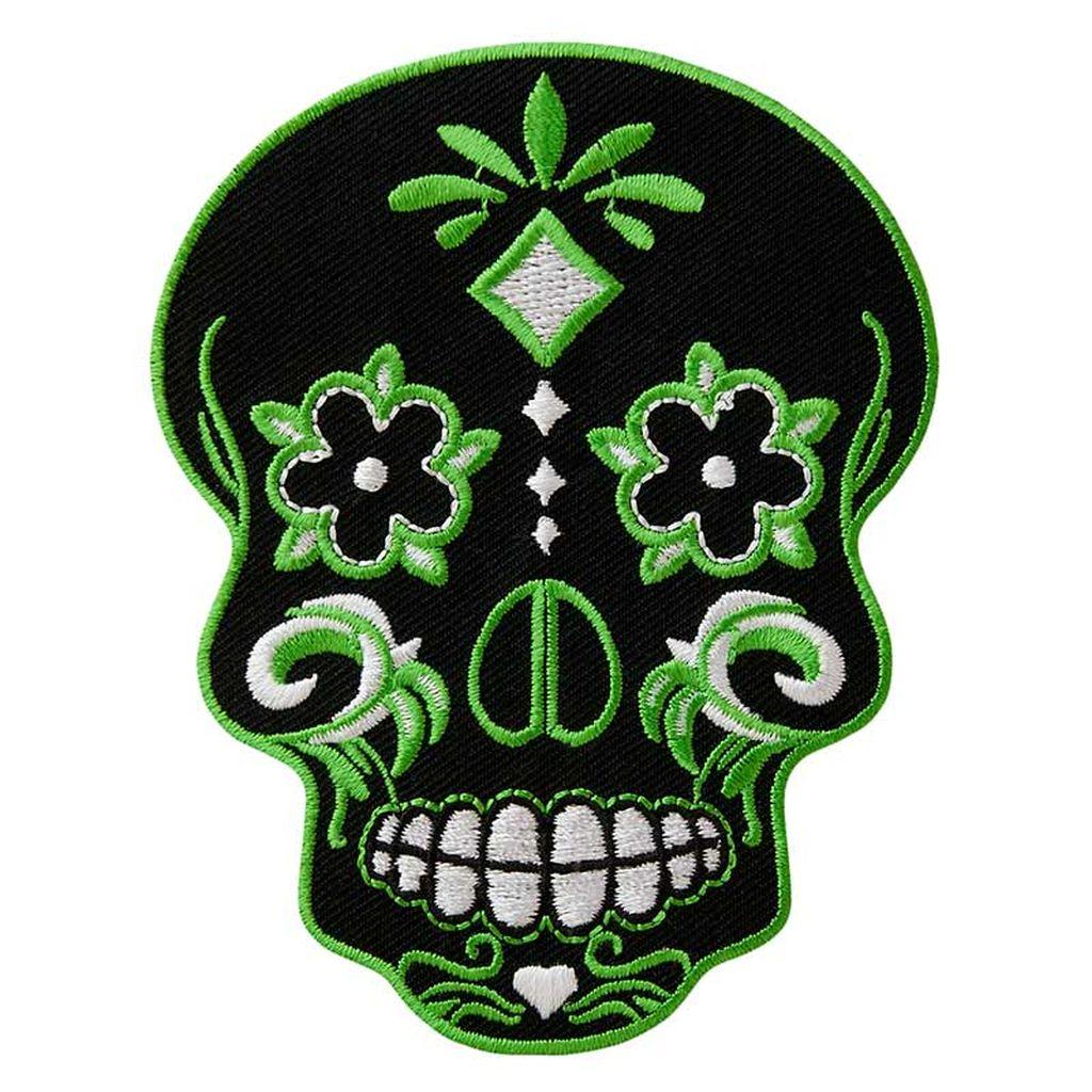 Bügelbild Applikation Totenkopf grün