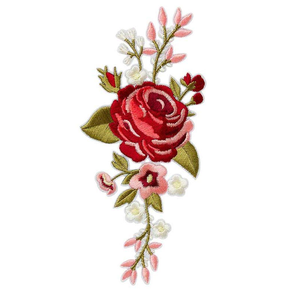 Bügelbild Applikation Blütenranke rot