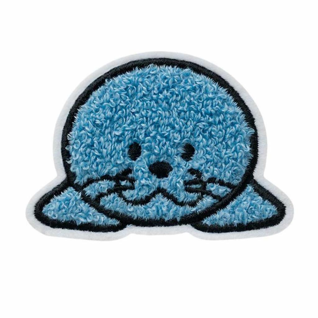 Bügelbild Applikation flauschige Robbe blau