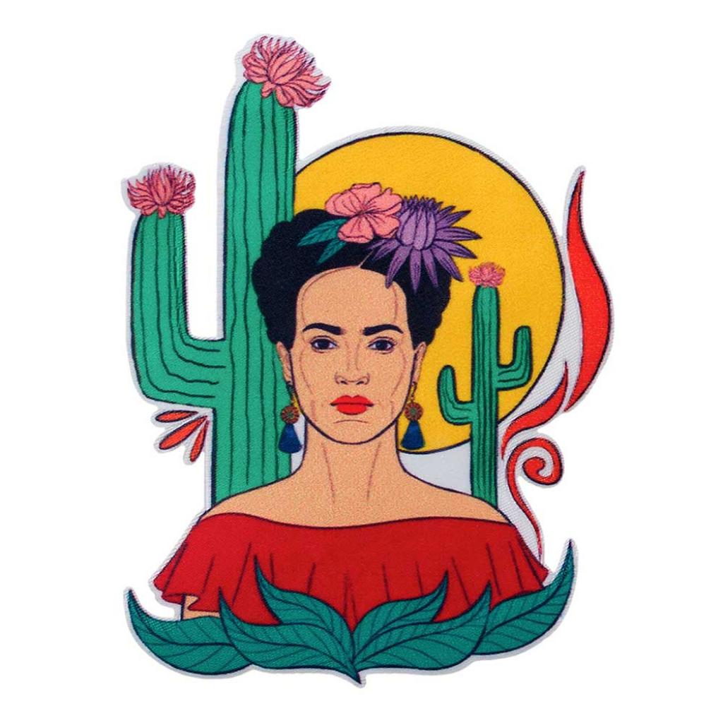 Bügelbild Applikation Frida Kahlo Wüste Kakteen