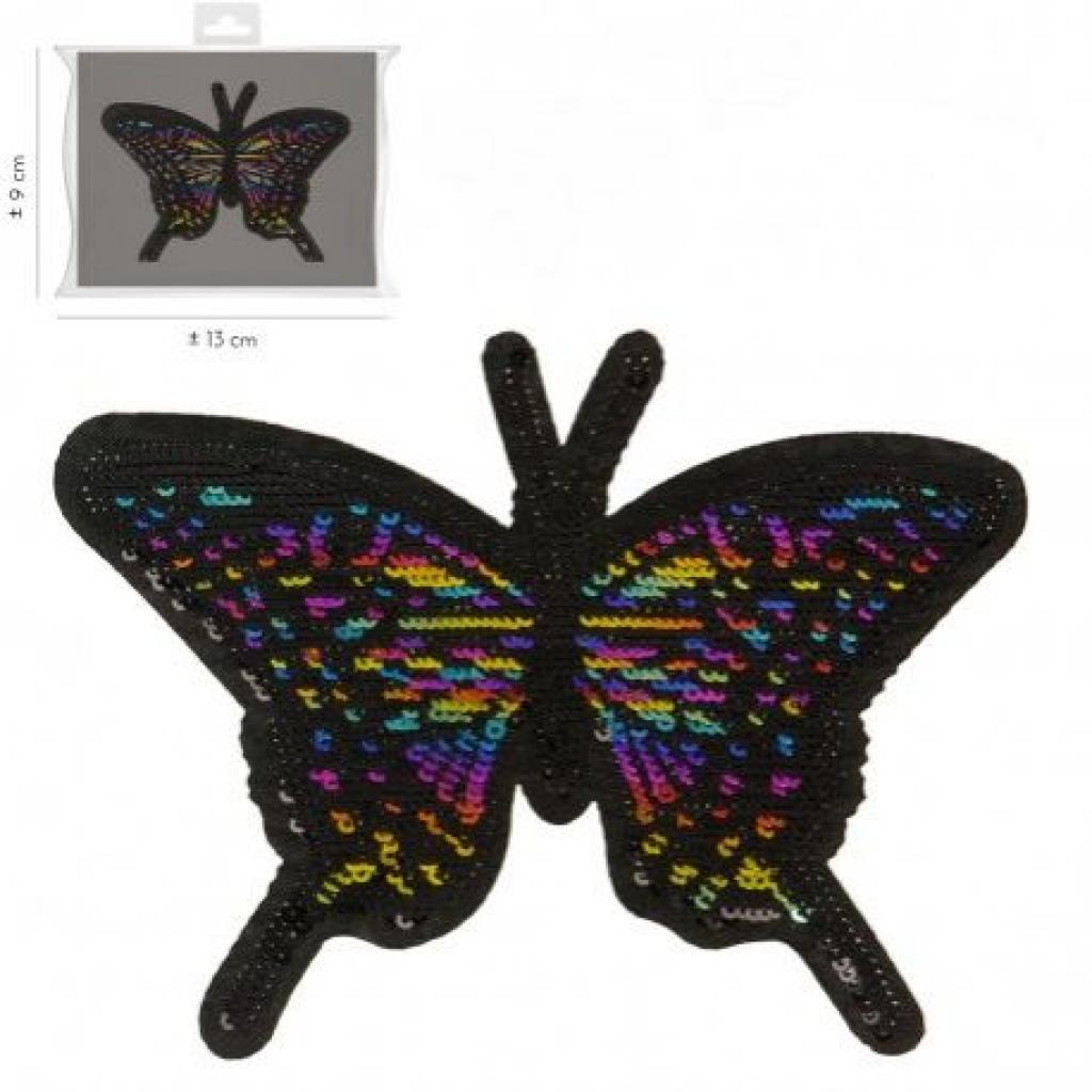 Bügelbild Applikation XL Schmetterling Pailletten Regenbogen