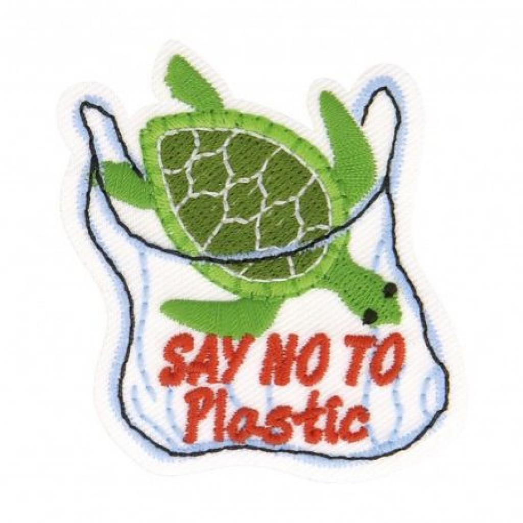 Bügelbild Applikation Schildkröte "say no to plastic"