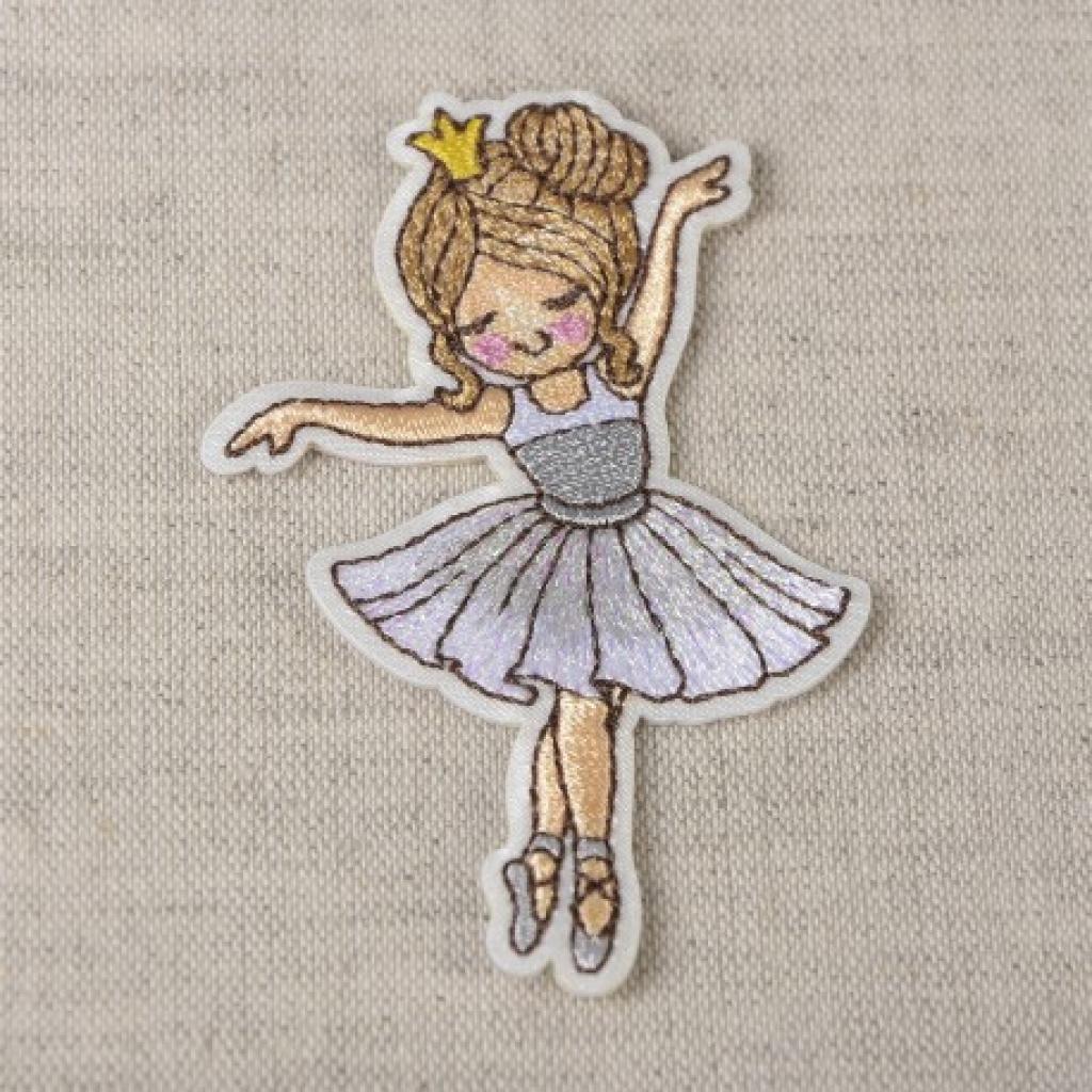 Bügelbild Applikation Ballerina fliedergrau