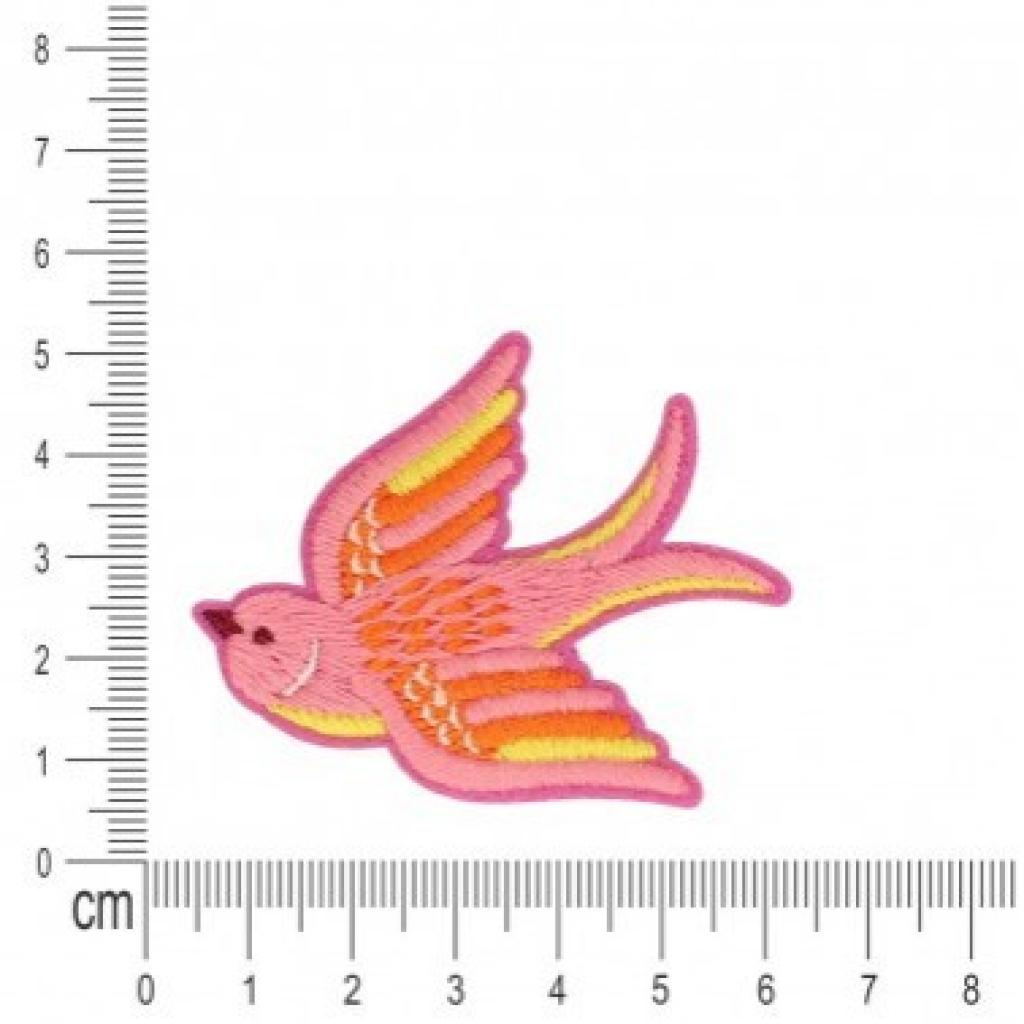 Bügelbild Applikation Vogel rosa gelb