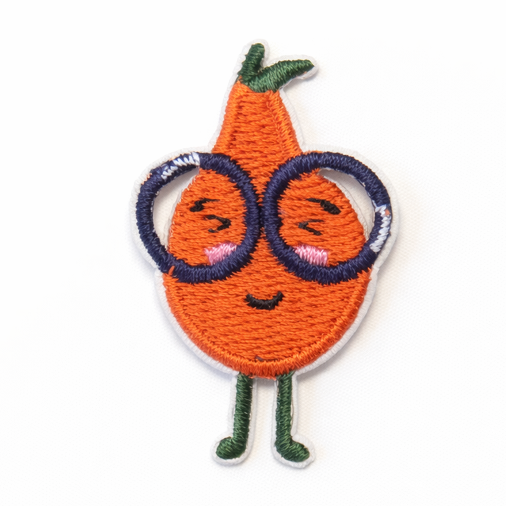 Bügelbild Applikation Birne mit Brille orange