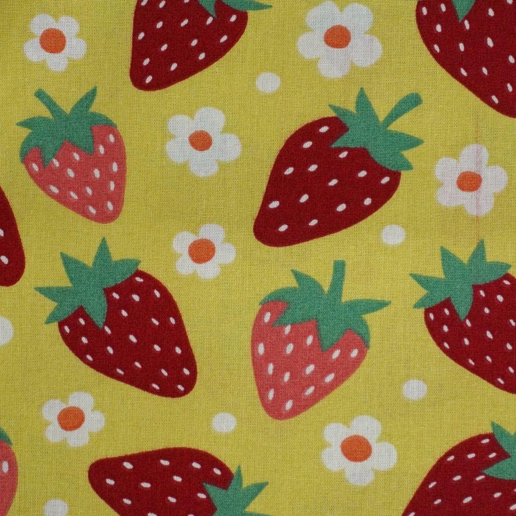Baumwollstoff Motivdruck Erdbeeren rot gelb