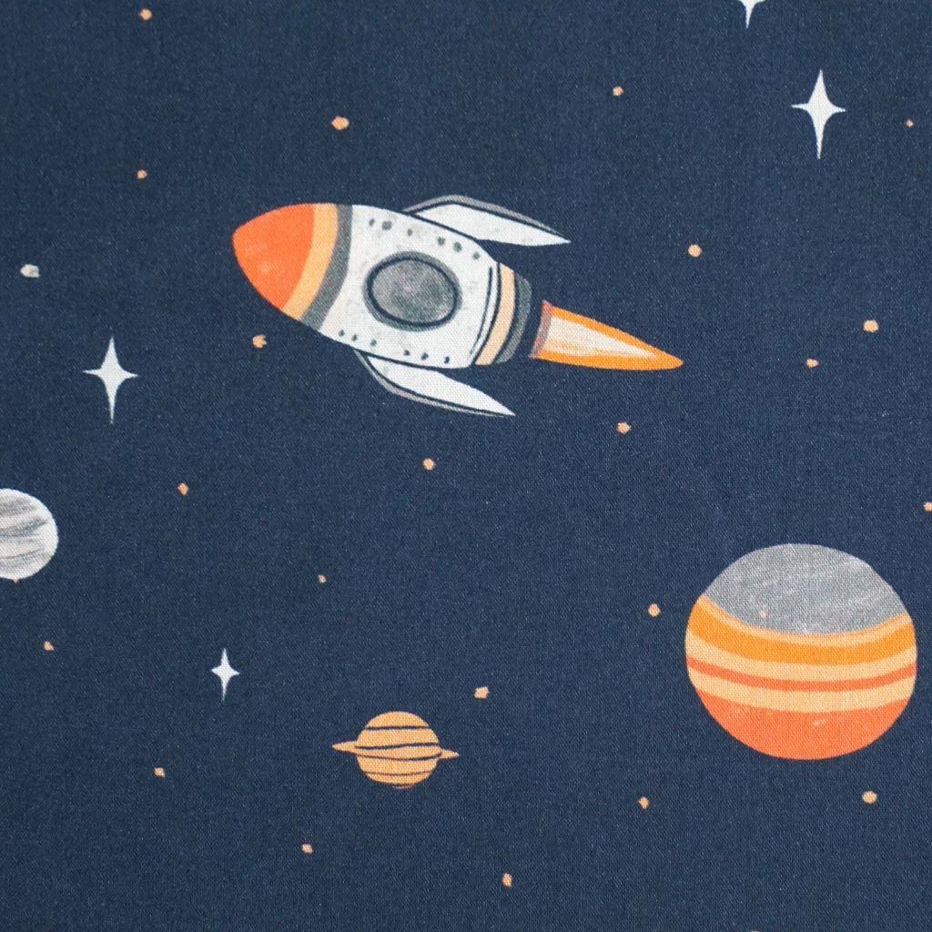 Baumwollstoff Motivdruck Raketen Planeten Weltraum blau