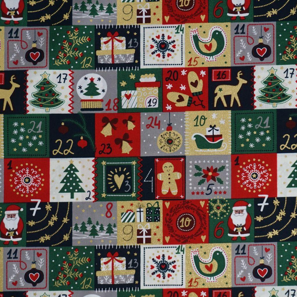 Baumwollstoff Motivdruck Weihnachtsmotive Adventskalender