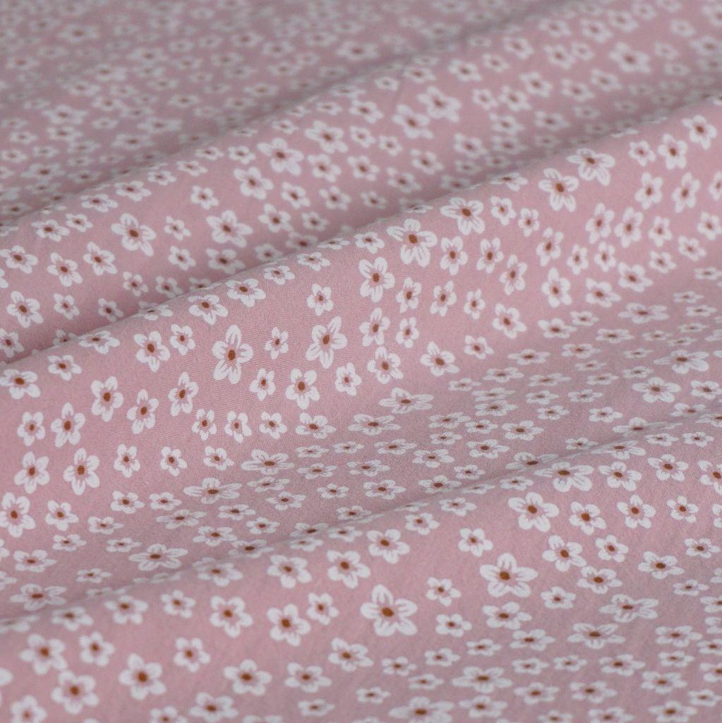 Leichter Baumwollstoff Crepe kleine Blümchen auf rosa