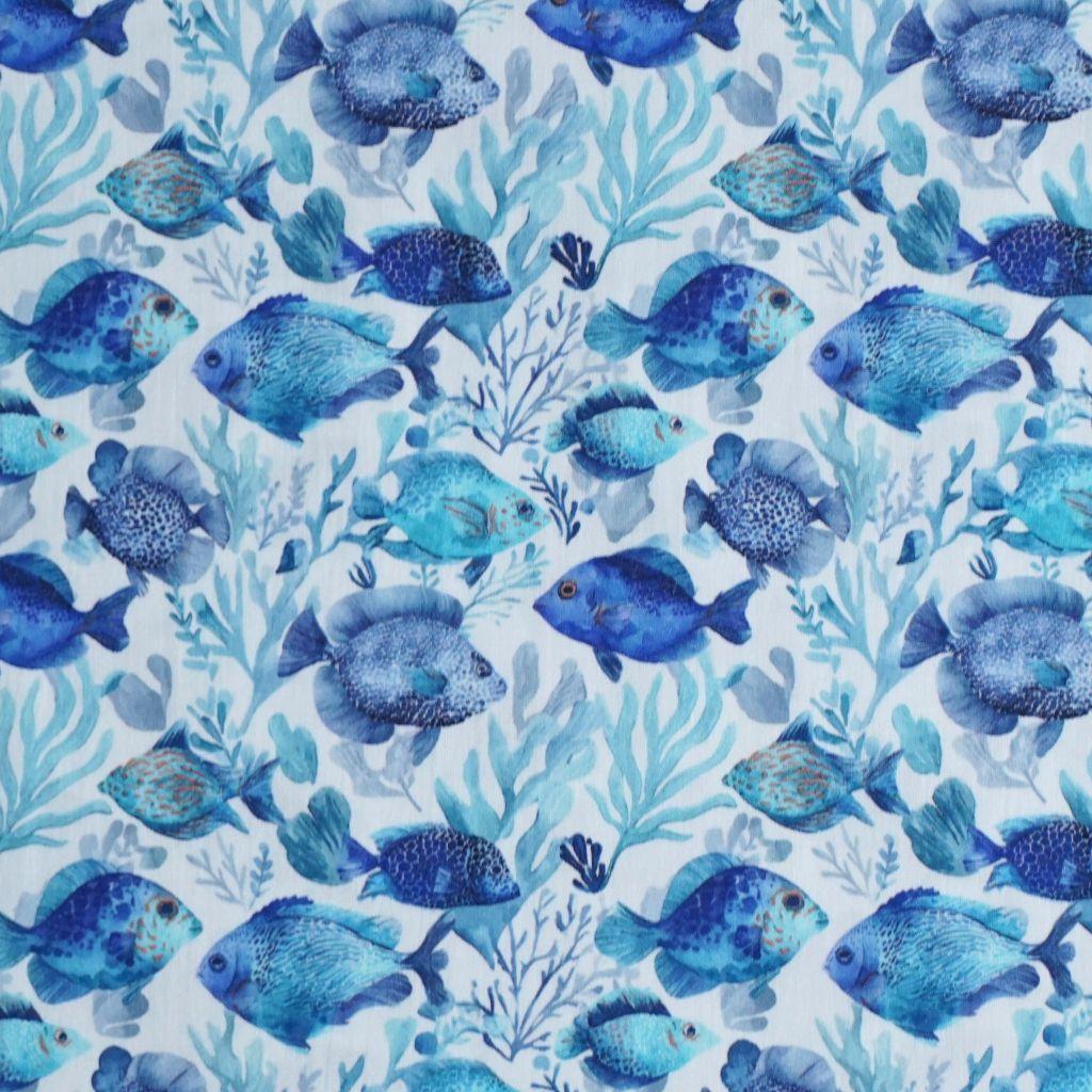 Baumwollstoff Motivdruck Fische blau türkis