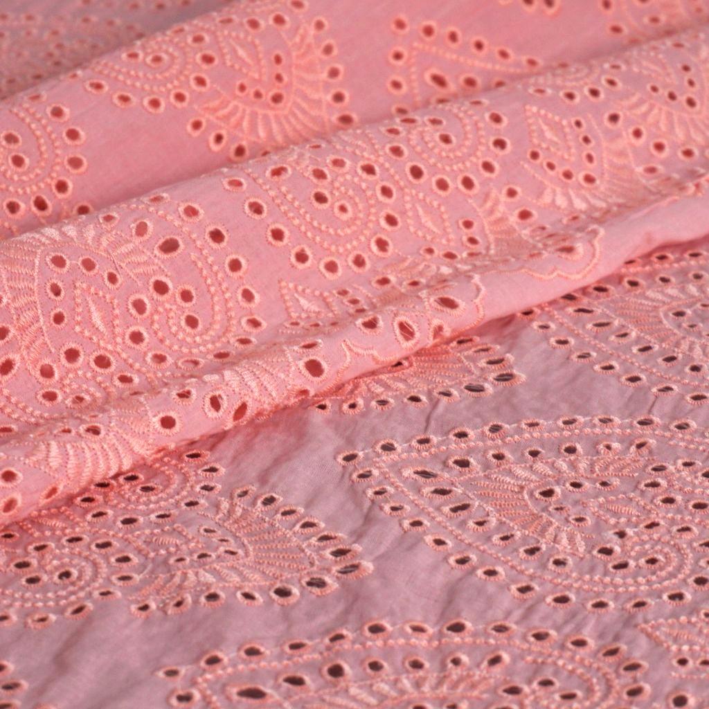 Lochstickerei leichte Baumwolle Herzornamente flamingorosa