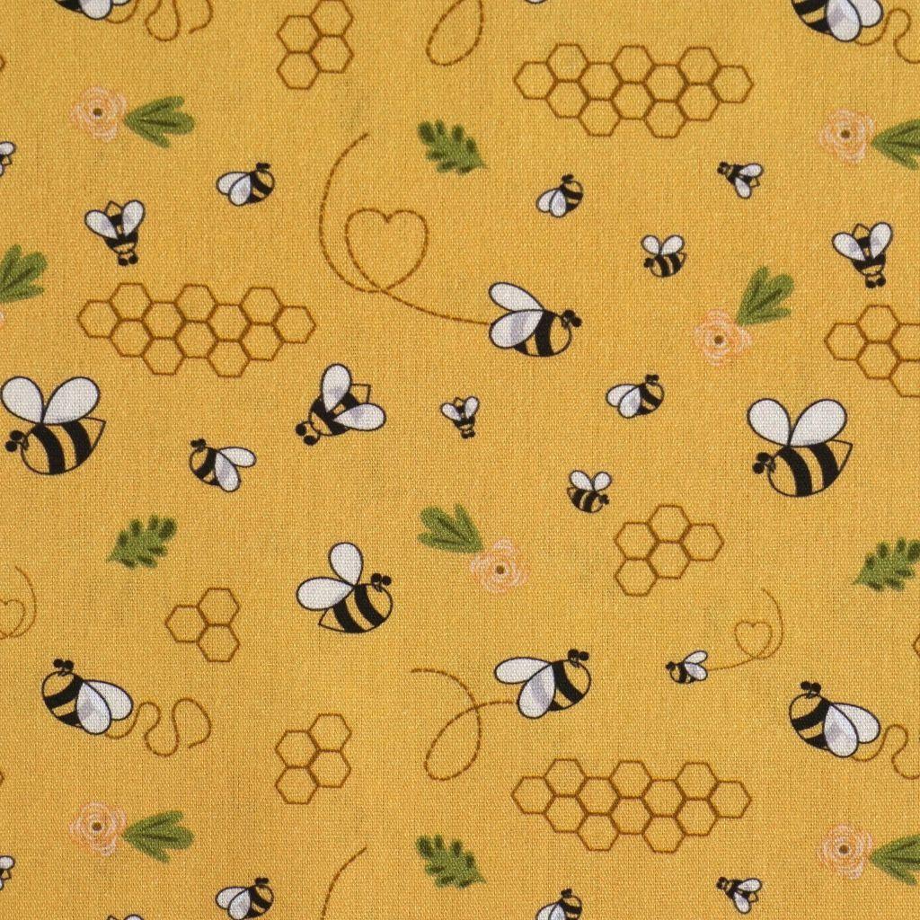 Baumwollstoff Motivdruck Honigbienen goldgelb