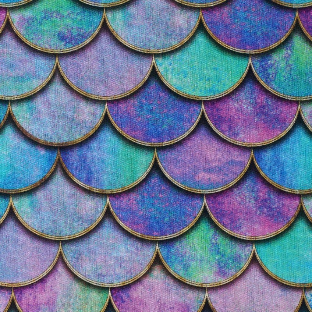 Baumwollstoff Motivdruck Meerjungfrau Schuppen türkis lila