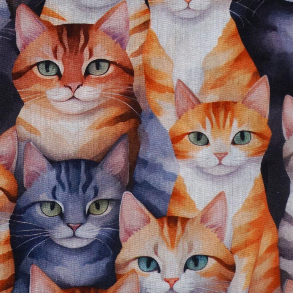 Baumwollstoff Motivdruck digital Katzen allover