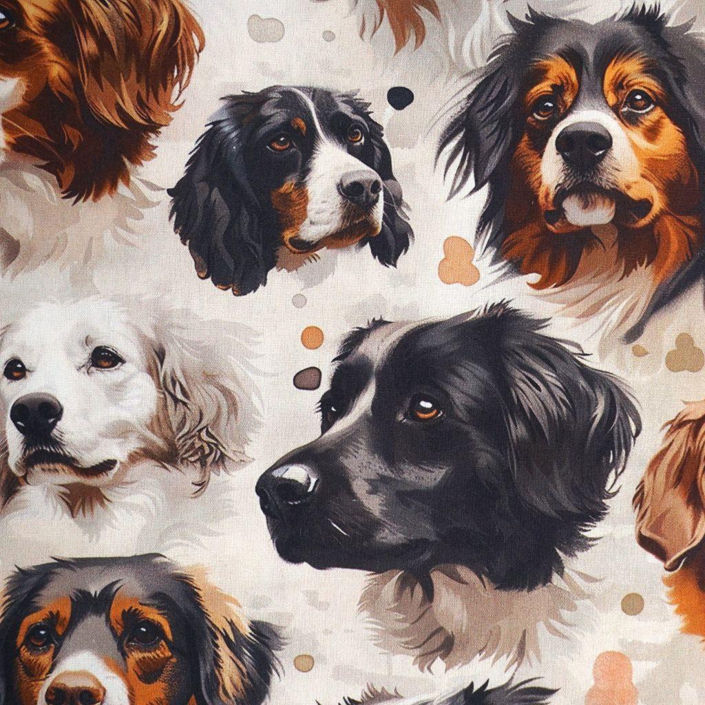 Baumwollstoff Motivdruck digital Hundeköpfe