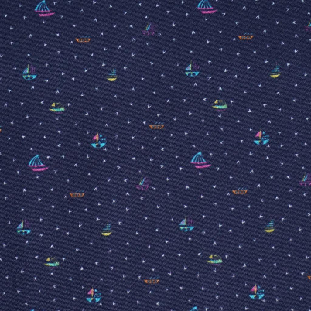 Leichte Baumwolle Hemdenstoff Mini Boote blau bunt