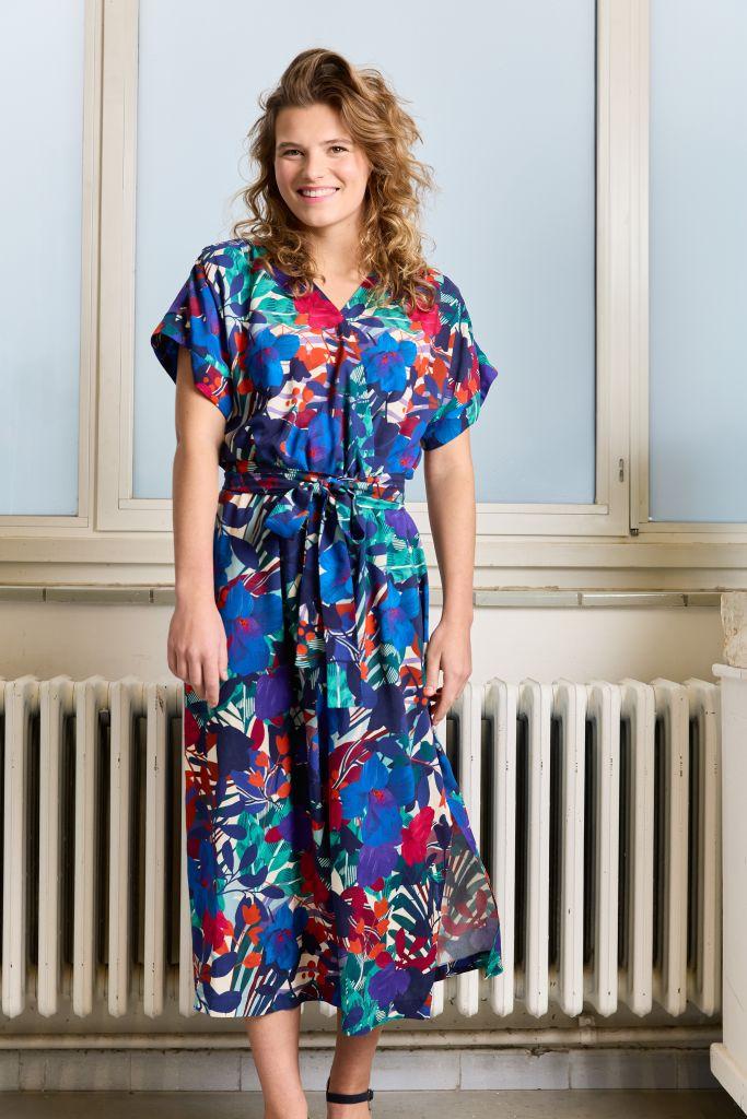 Viskose Druck blaue Blüten