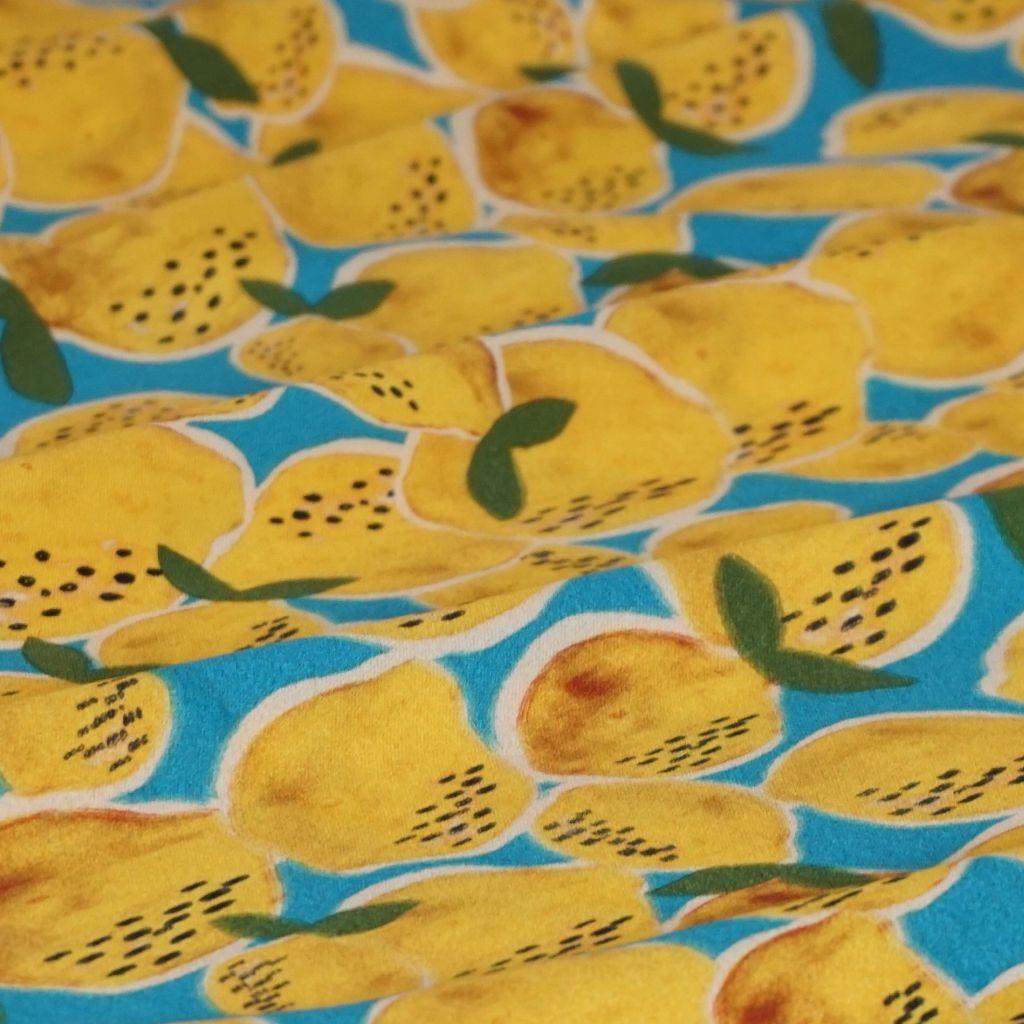 Viskose Druck Zitronen gelb türkis