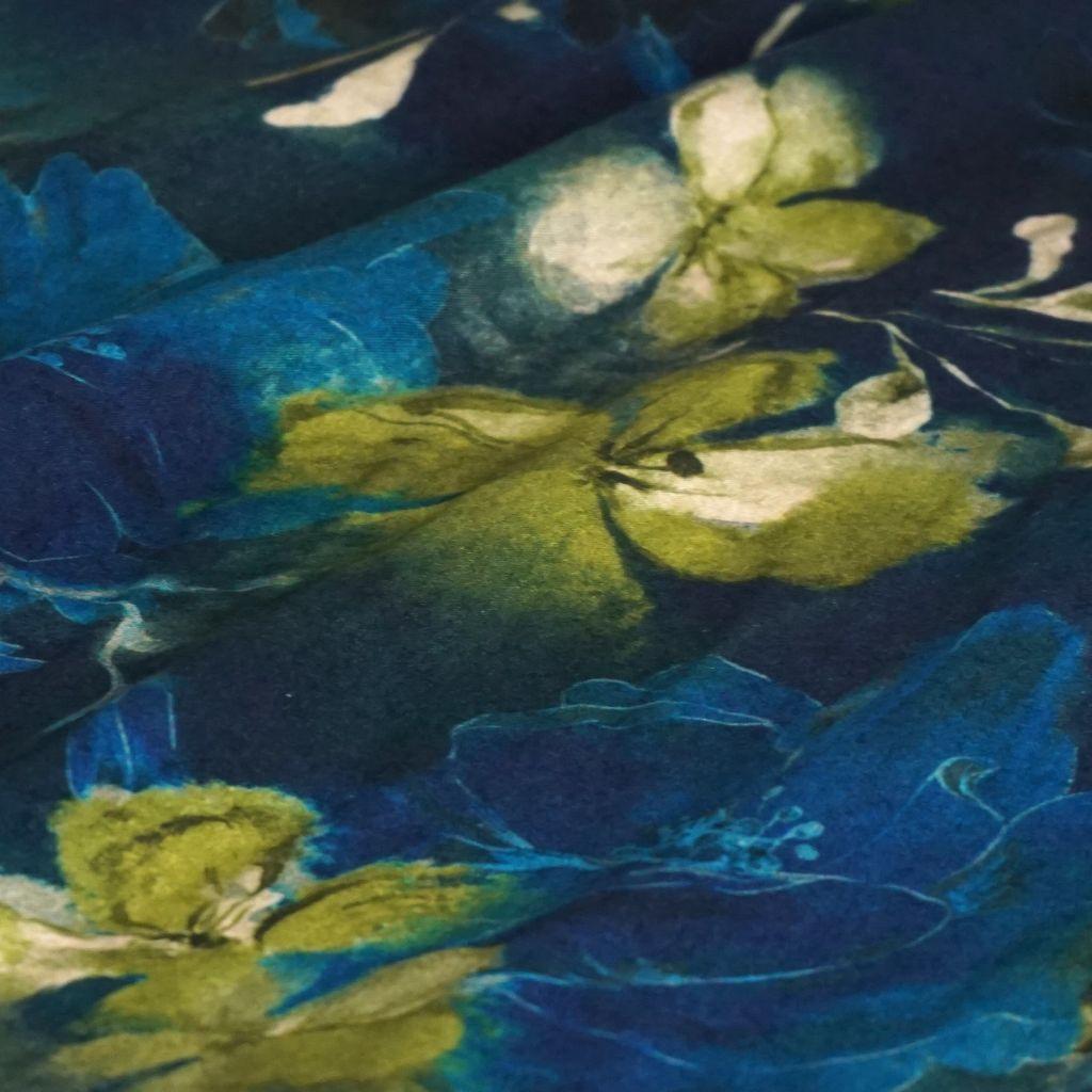 Viskose Druck Blüten hellgrün türkis dunkelblau