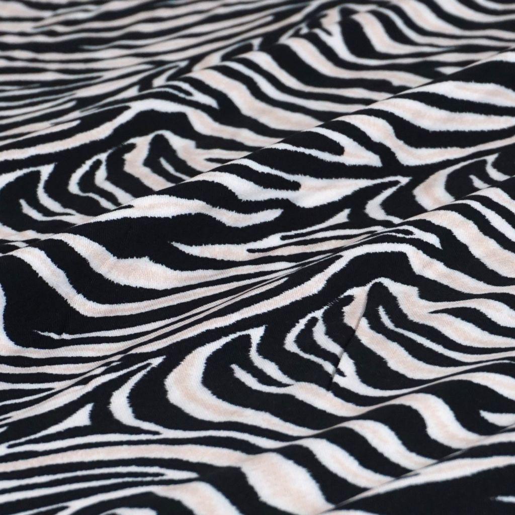 Viskose Druck Animalprint Zebra schwarz hellbeige