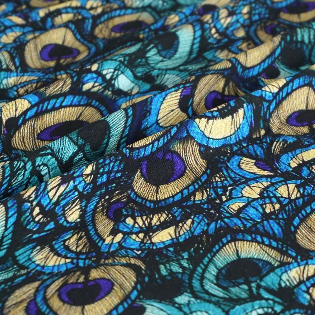 Viskose Druck Pfau grün türkis blau