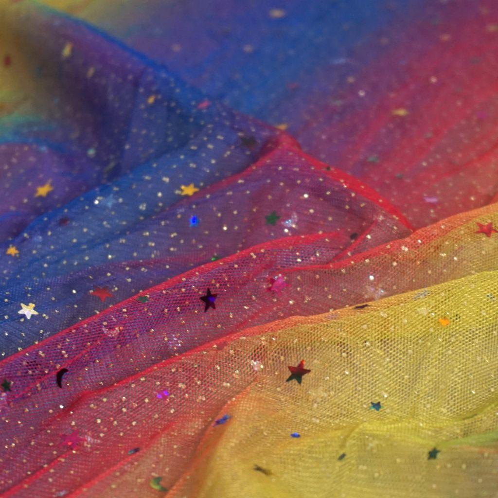 Soft-Tüll Regenbogen Verlauf Sterne Mond Glitter
