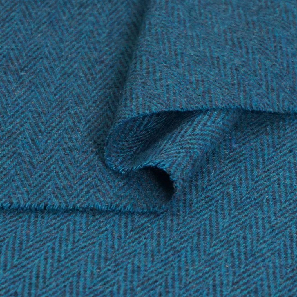 Wollstoff Schurwolle Tweed Fischgrat petrol anthrazit