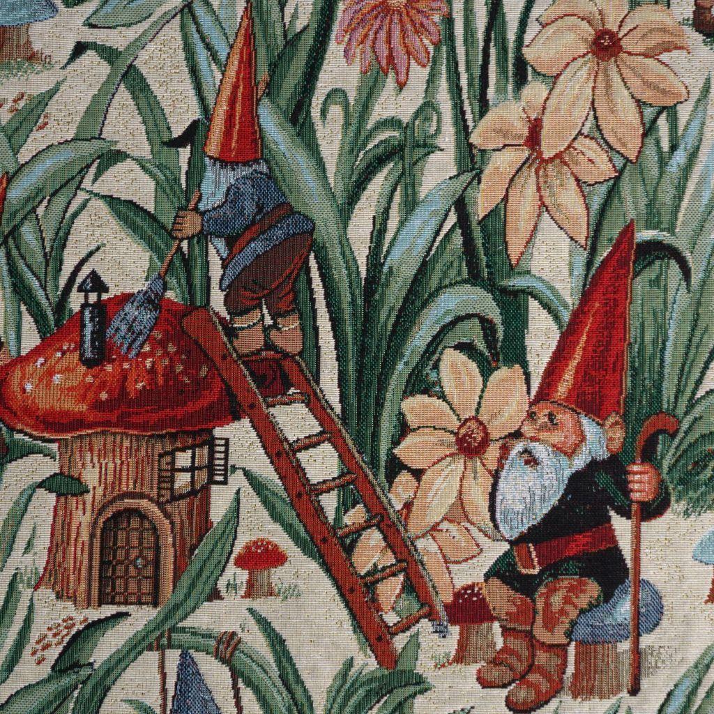 Gobelin Dekostoff Zwerge im Garten