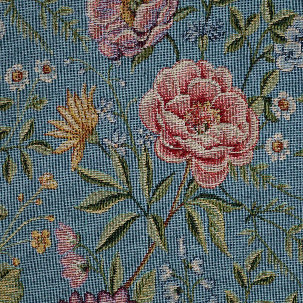 Gobelin Dekostoff Blumen auf hellblau