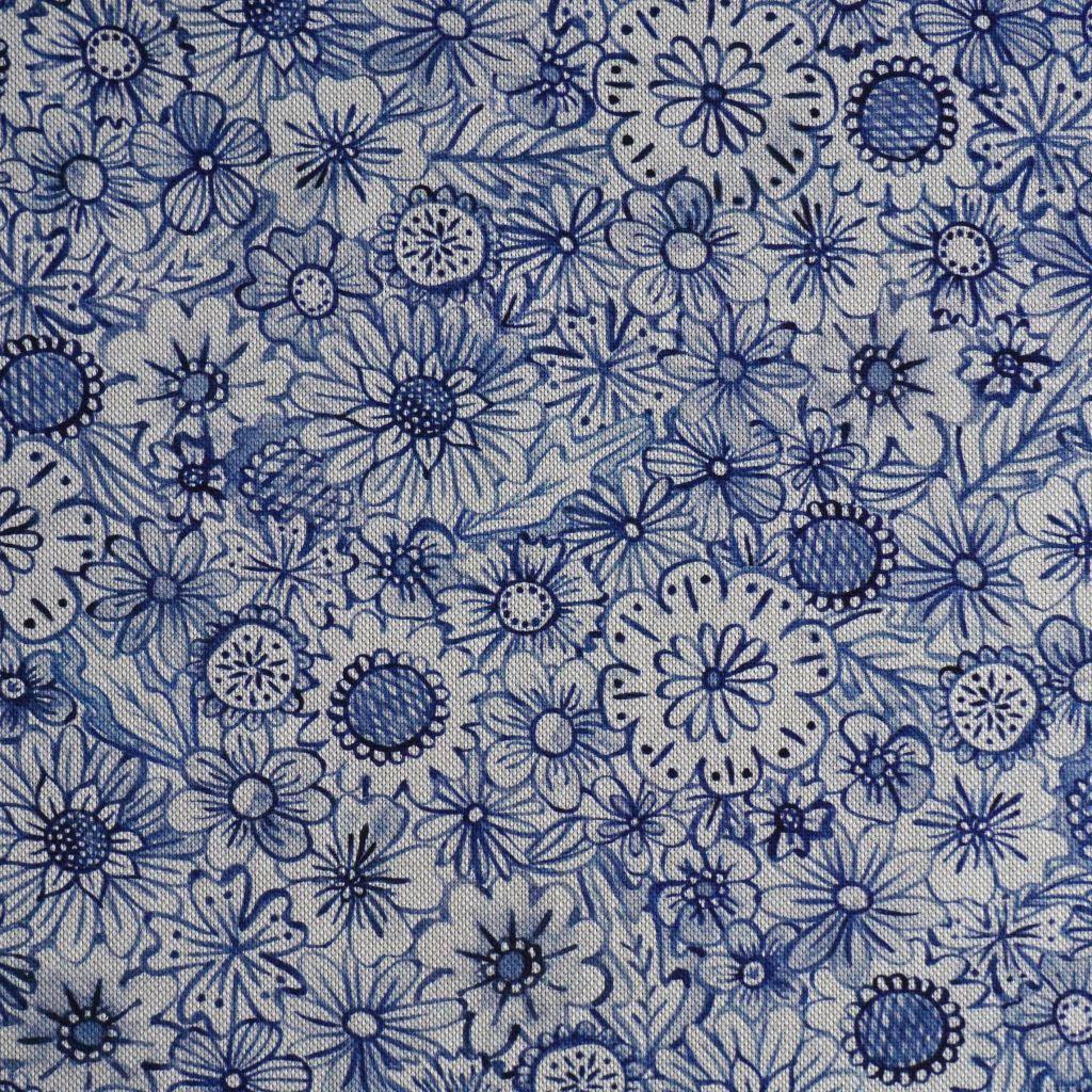 Dekostoff Mischgewebe blaues Blütenmeer Leinenoptik