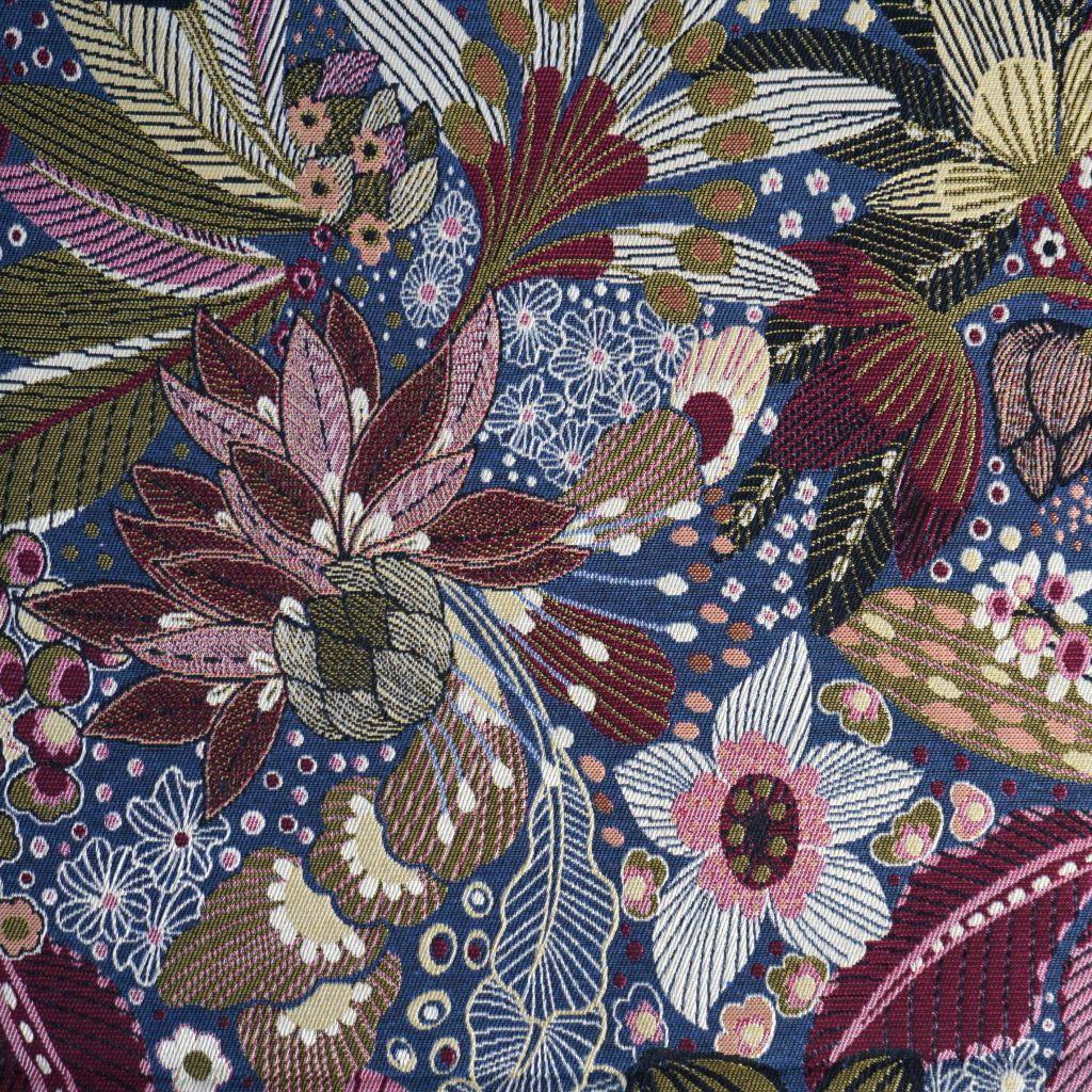 Dekostoff Jacquard Blüten violett blau grün