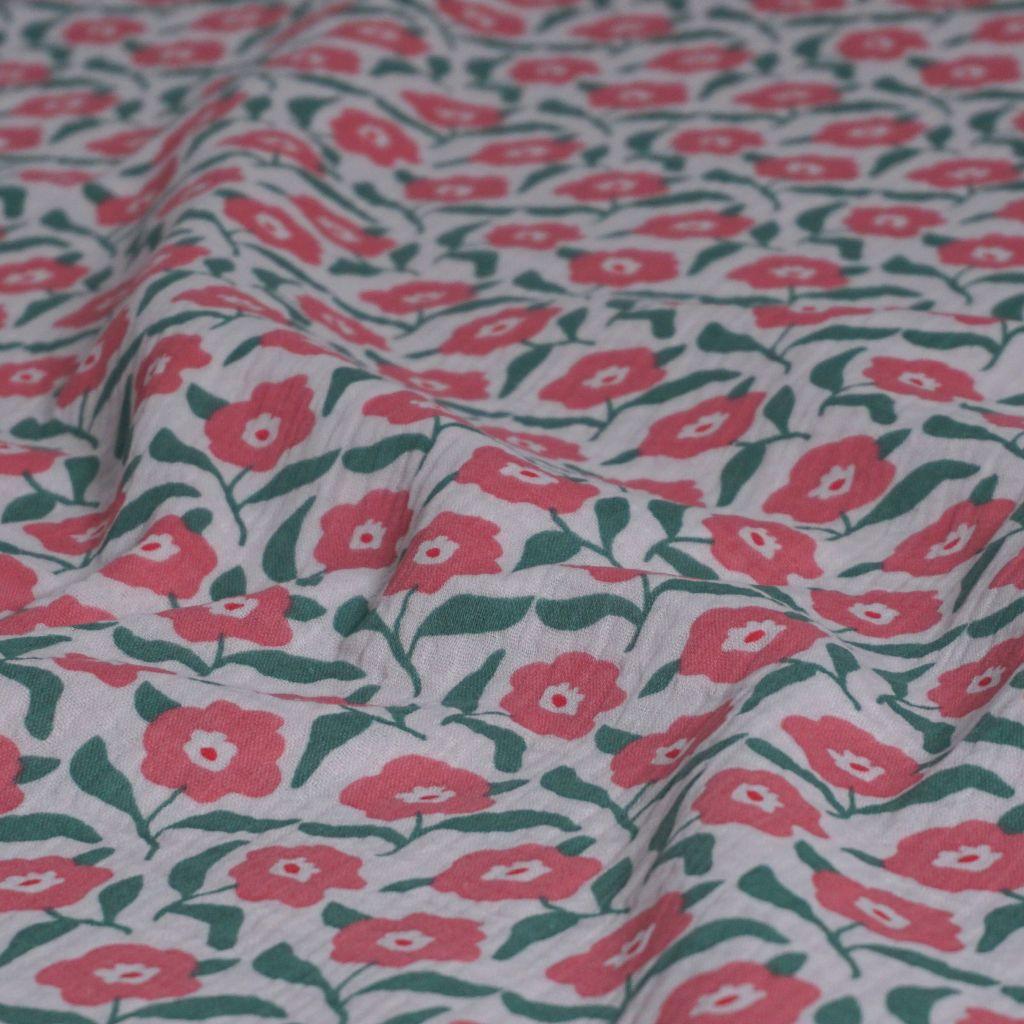 Musselin Double Gauze Blumen rosa grün