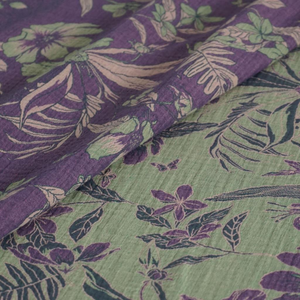 Musselin Double Gauze Jacquard Blüten grün lila