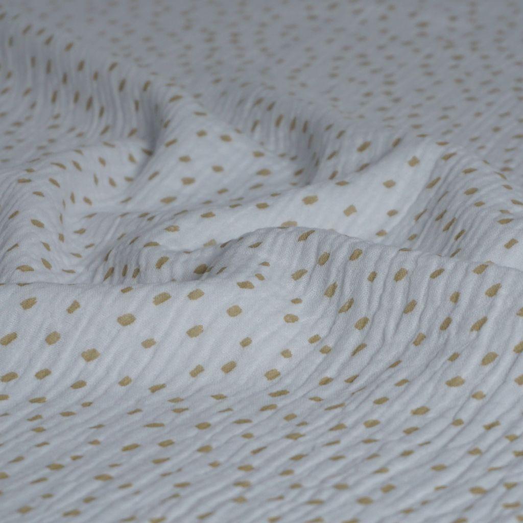 Musselin Double Gauze beige Tupfen auf weiß