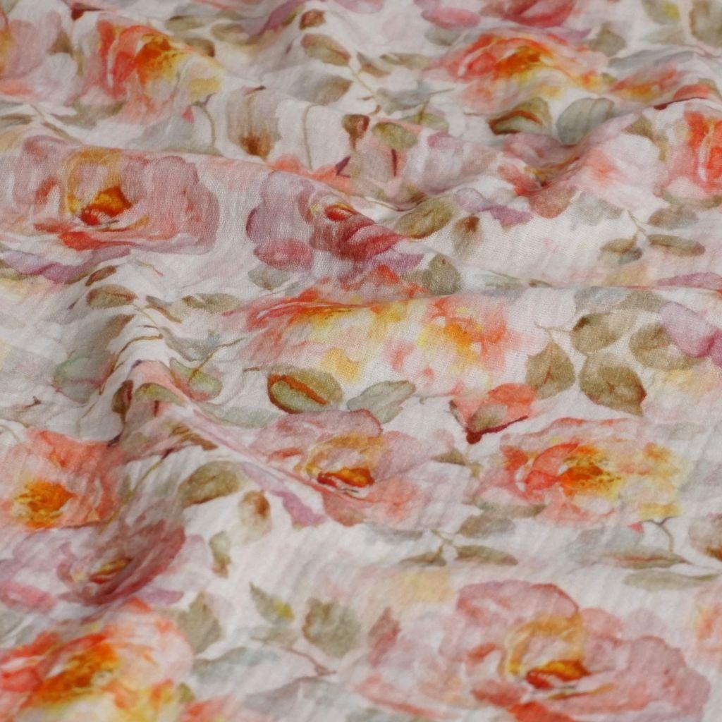 Musselin Double Gauze englische Rosen apricot gelb beige