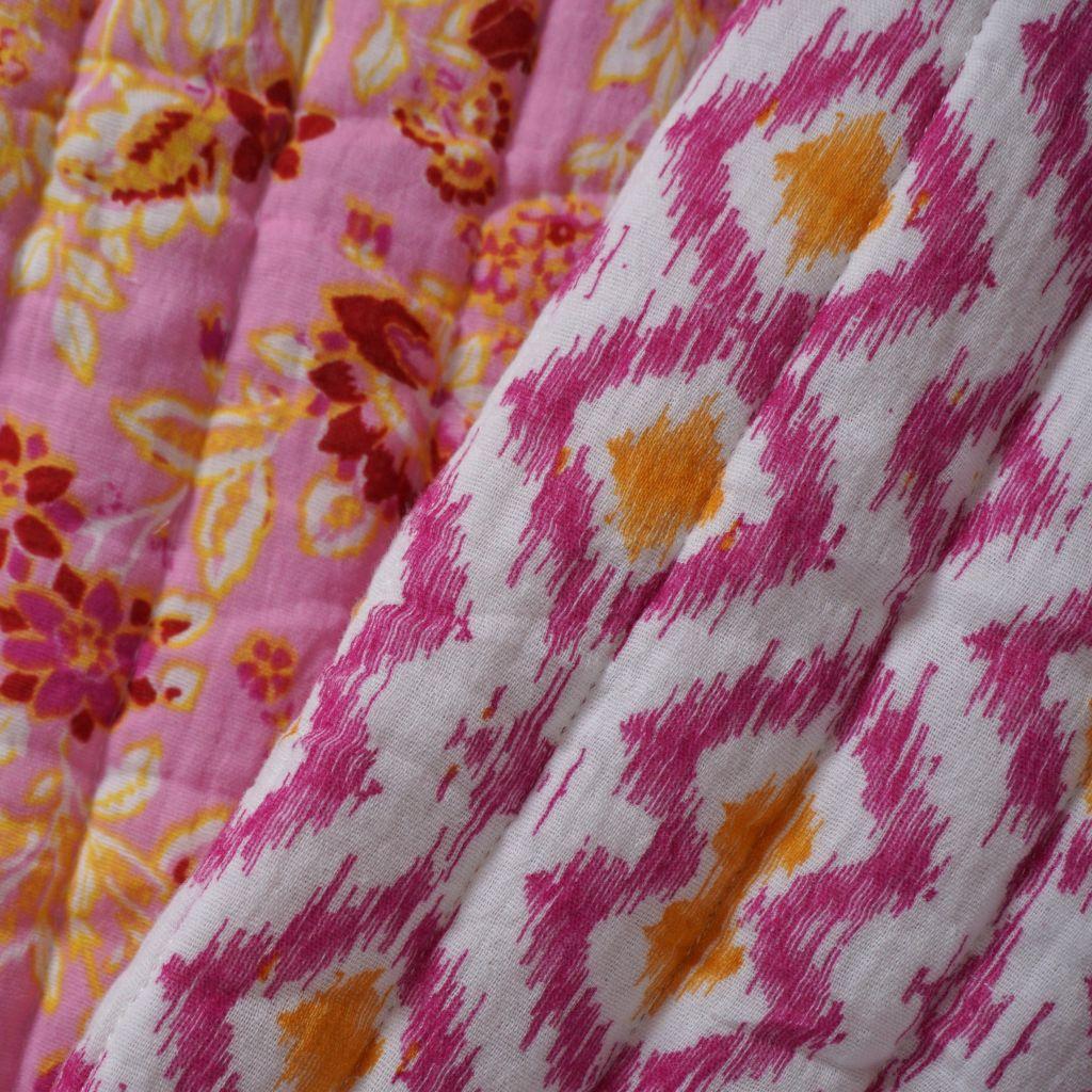 Musselin Stepper Doubleface Blüten Rauten pink orange