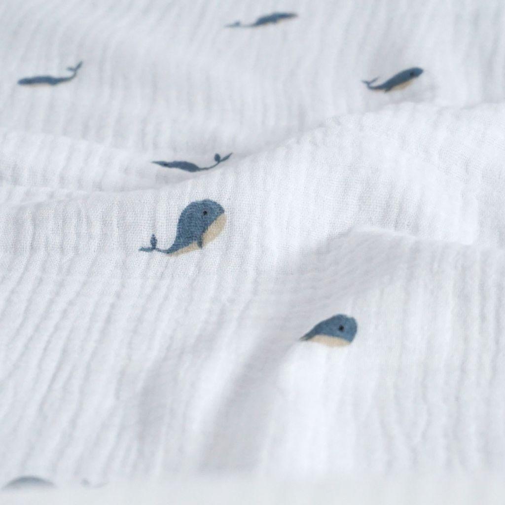 Musselin Double Gauze kleine Wale blau ecru