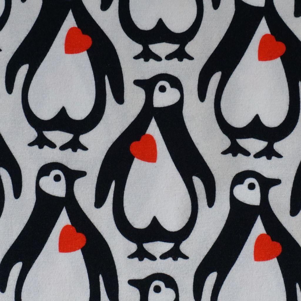 Baumwolljersey Pinguine mit Herz schwarz weiß rot
