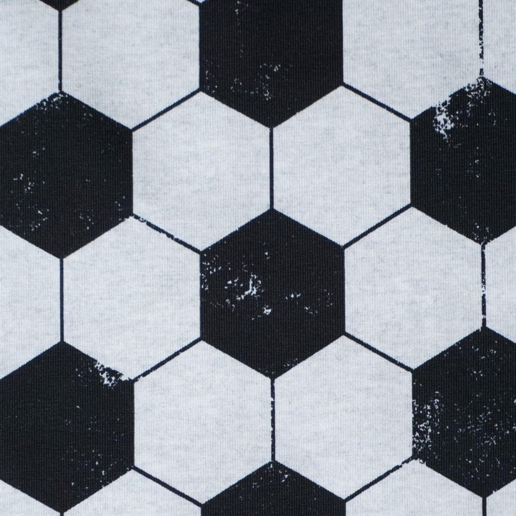 Baumwolljersey Fußball-Muster schwarz weiß – FVJ