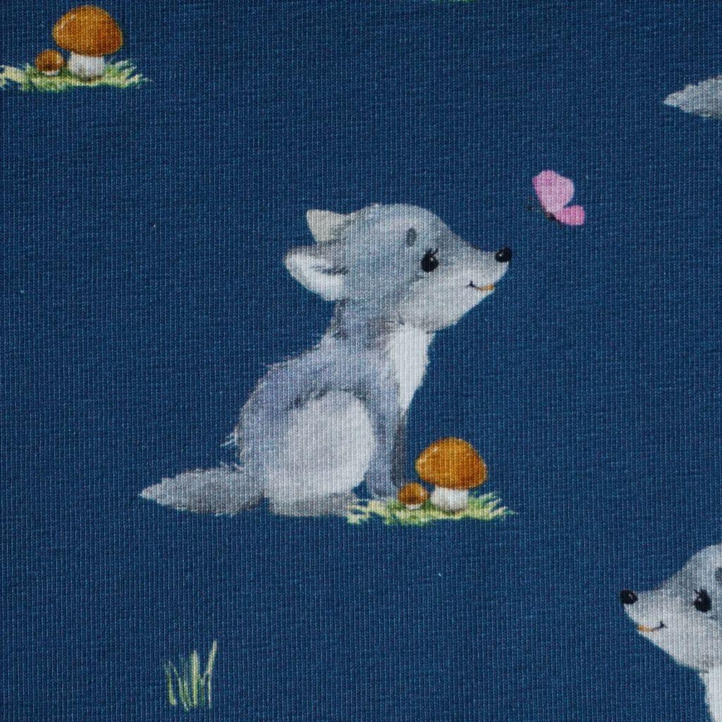 Baumwolljersey kleiner Wolf blau – FVJ