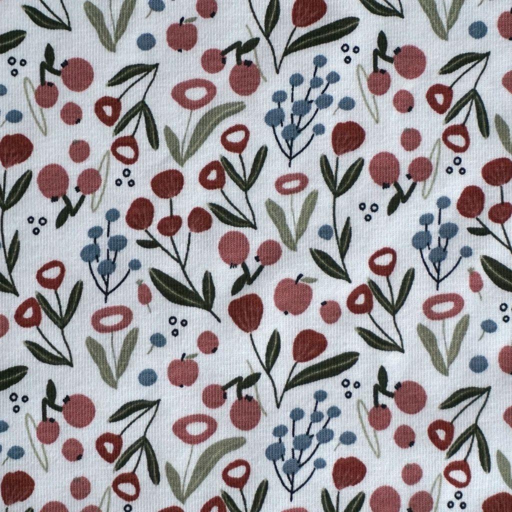 Baumwolljersey Blumenwiese rot grün ecru