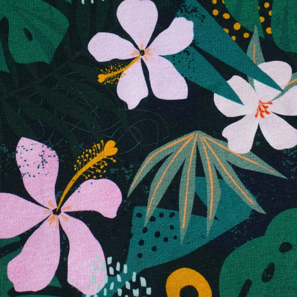 French Terry Blüten Monstera grün rosa
