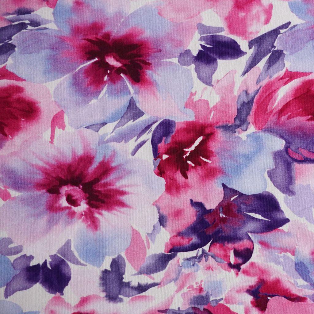 French Terry Blüten Aquarell pink lila
