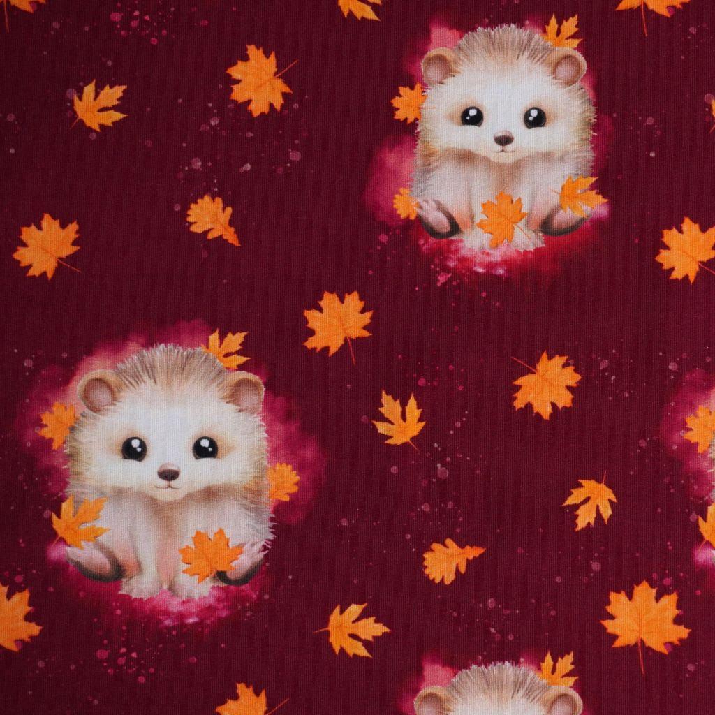 French Terry süße Igel im Herbstlaub violett - Glitzerpüppi