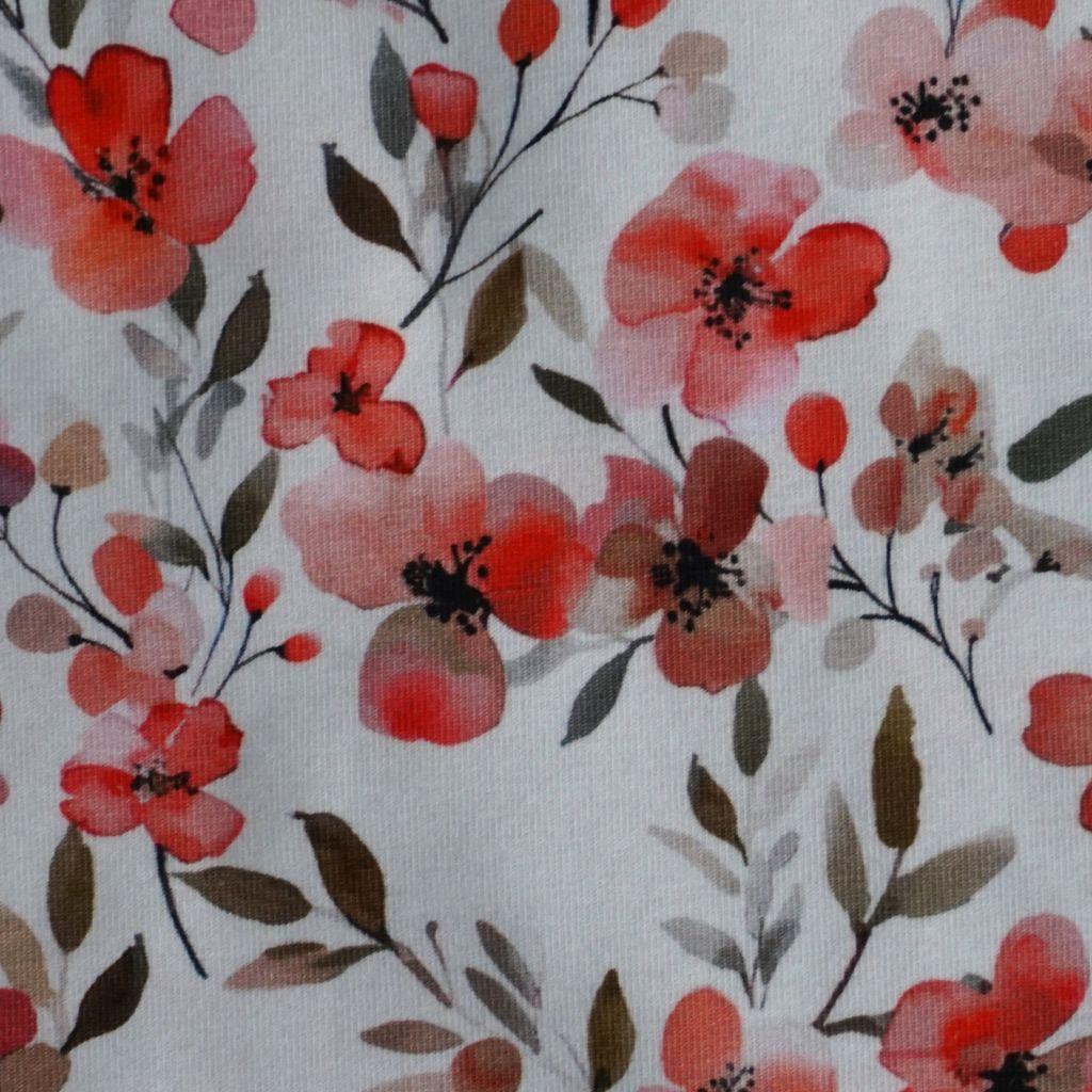 Baumwolljersey Blüten Zweige rot – FVJ