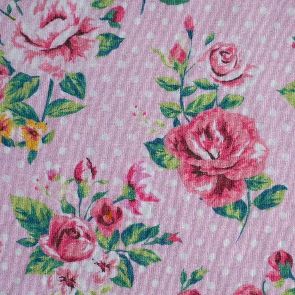 Baumwolljersey Rosenzweige Pünktchen rosa – FVJ