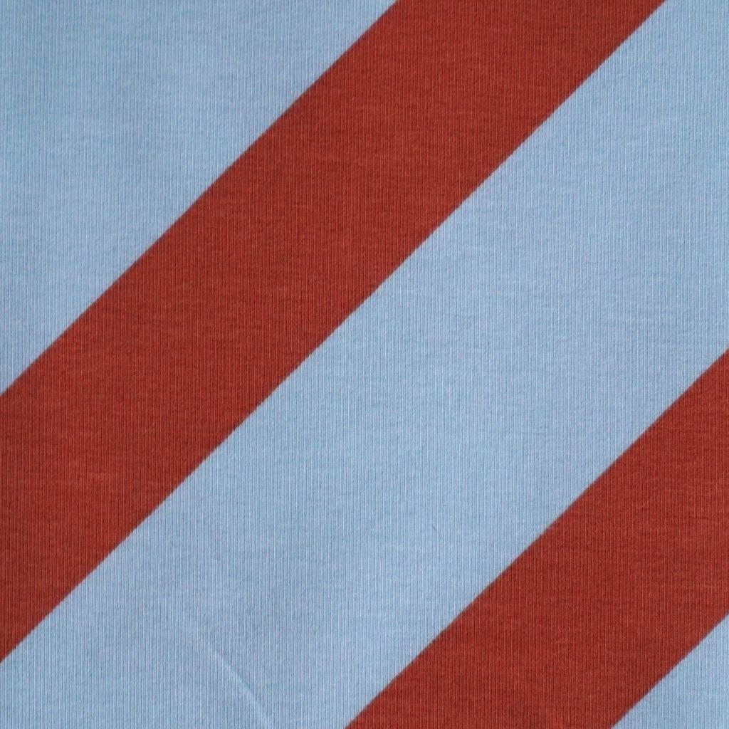 French Terry Blockstreifen diagonal hellblau rostrot