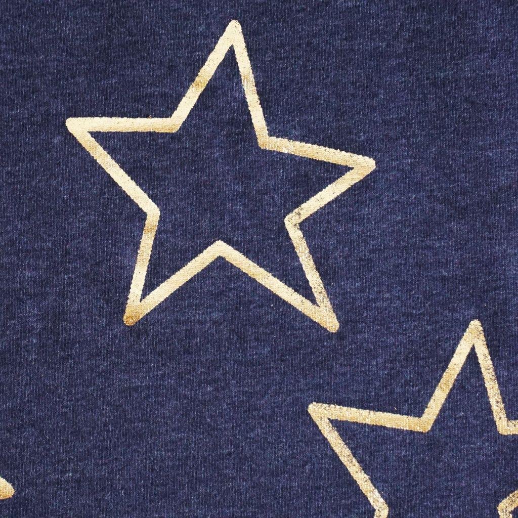 French Terry jeansblau mit goldenen Sternen
